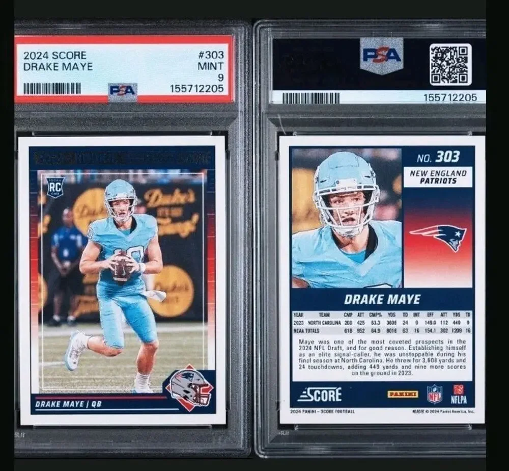 2024 Score Football Drake Maye New England Patriots #303 RC PSA 9 Mint Rookie